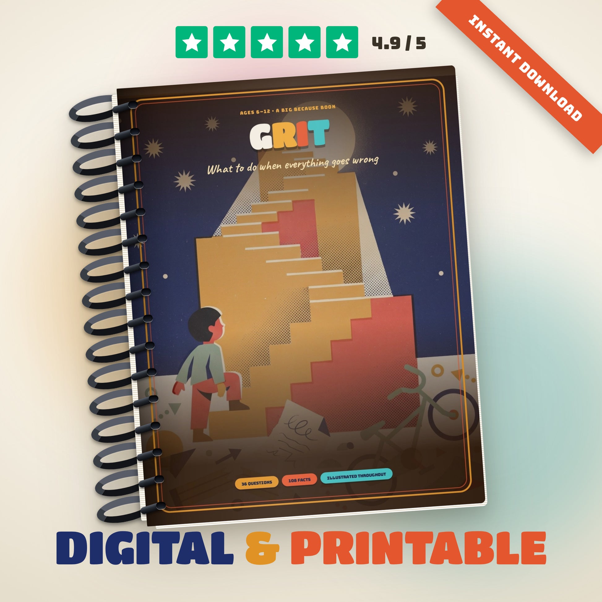 01: GRIT illustrated kids book about resilience, spiral printed edition, digital and printable