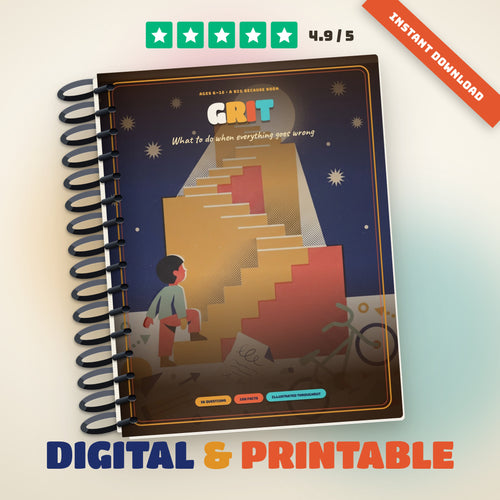 01: GRIT illustrated kids book about resilience, spiral printed edition, digital and printable