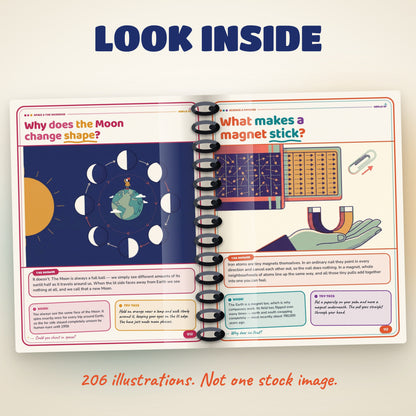 02: Inside pages of The Big Because showing illustrated question and answer spreads