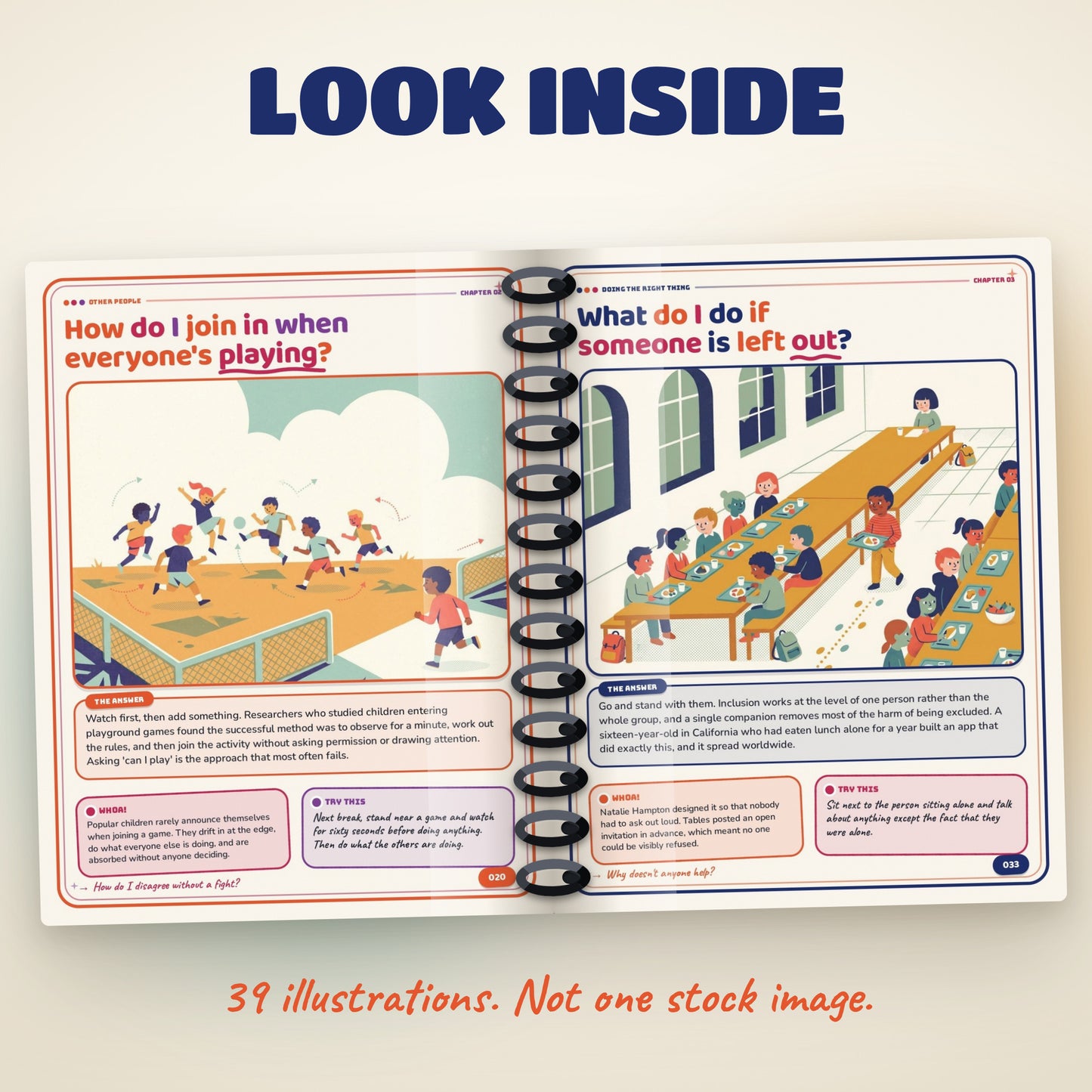 02: Inside pages of Little Leaders showing illustrated question and answer spreads
