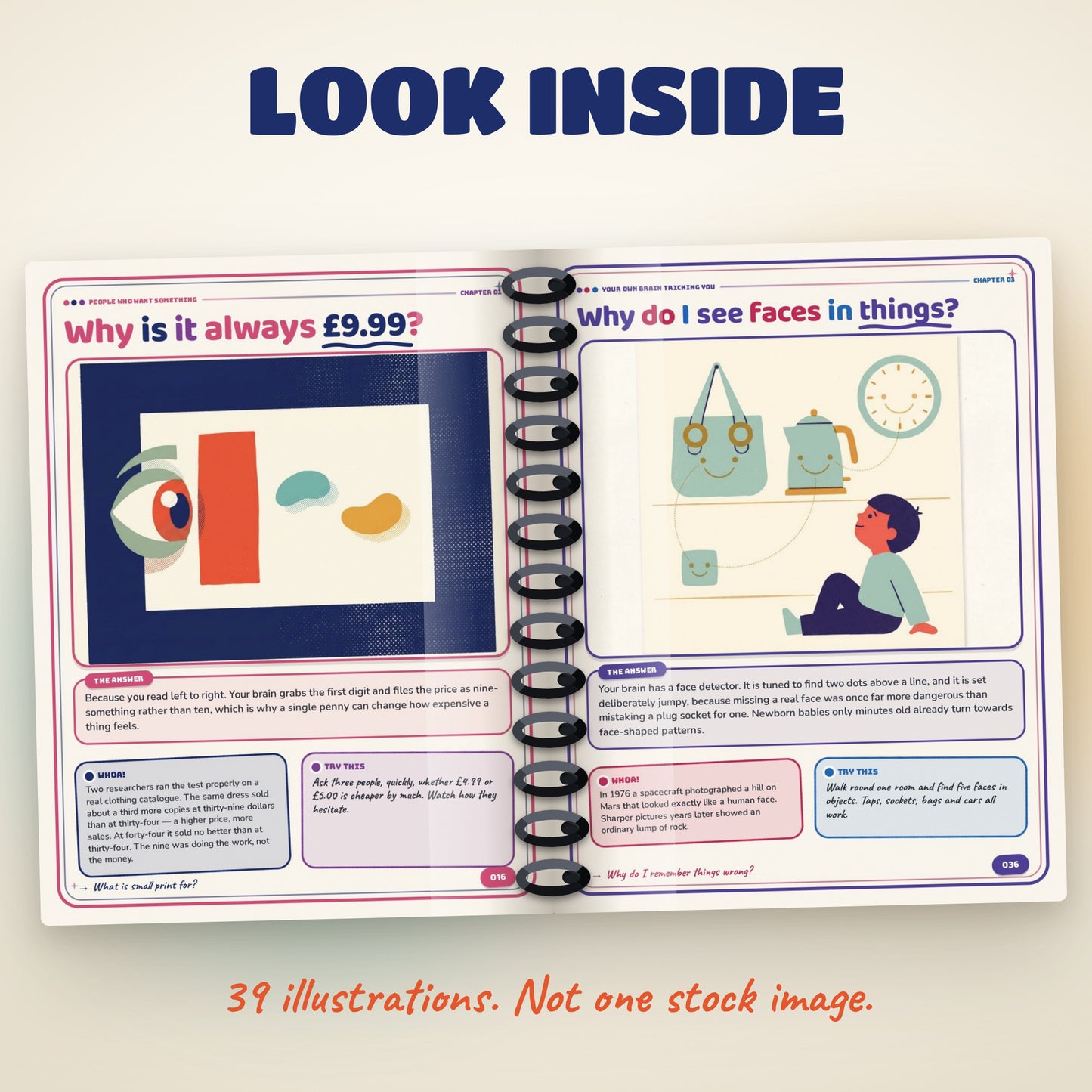 02: Inside pages of Don't Be Fooled showing illustrated question and answer spreads
