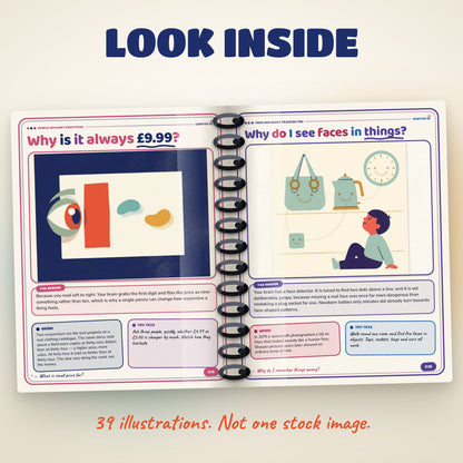 02: Inside pages of Don't Be Fooled showing illustrated question and answer spreads
