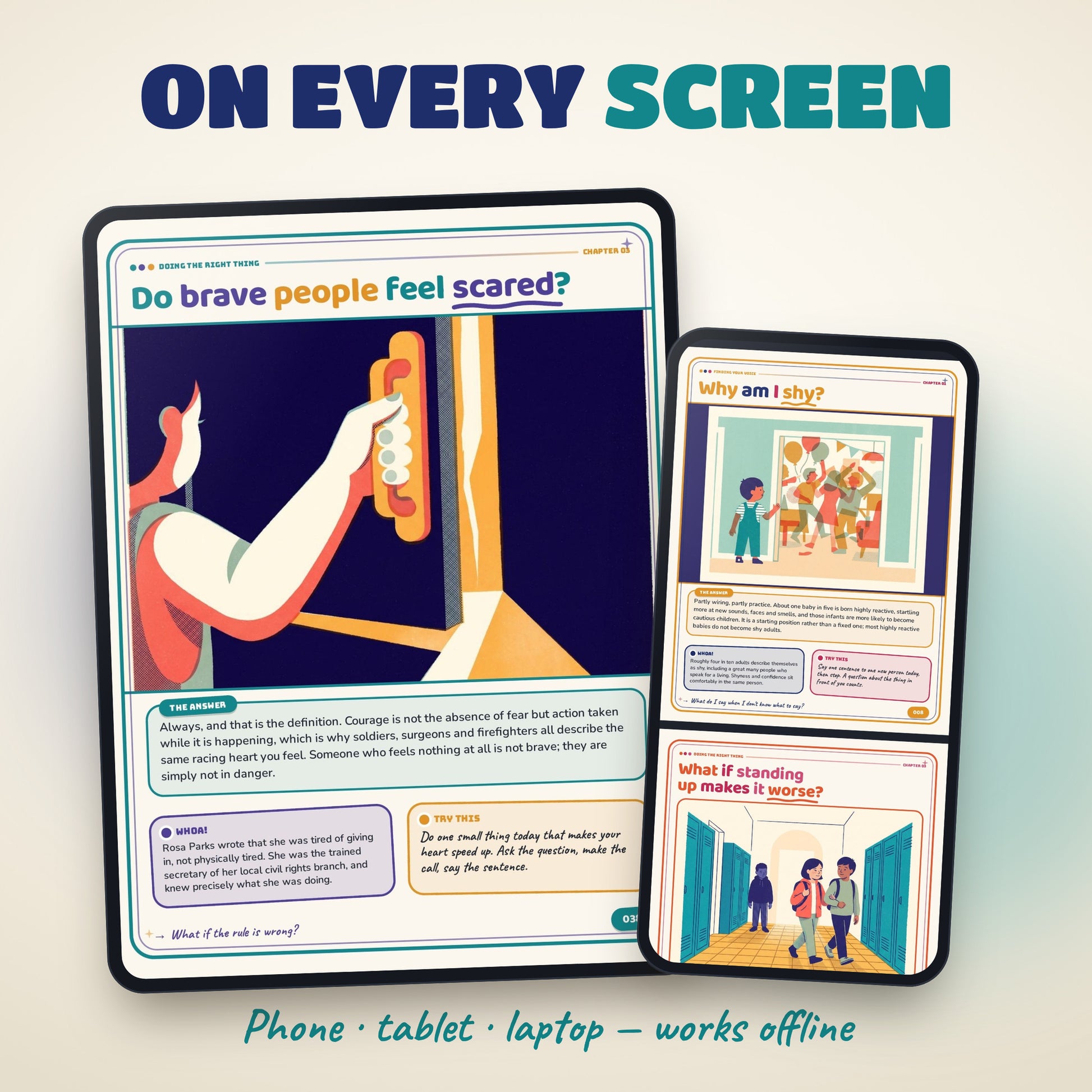 03: Little Leaders kids book on tablet and phone screens
