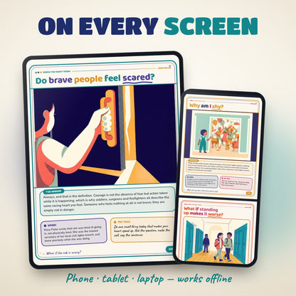 03: Little Leaders kids book on tablet and phone screens
